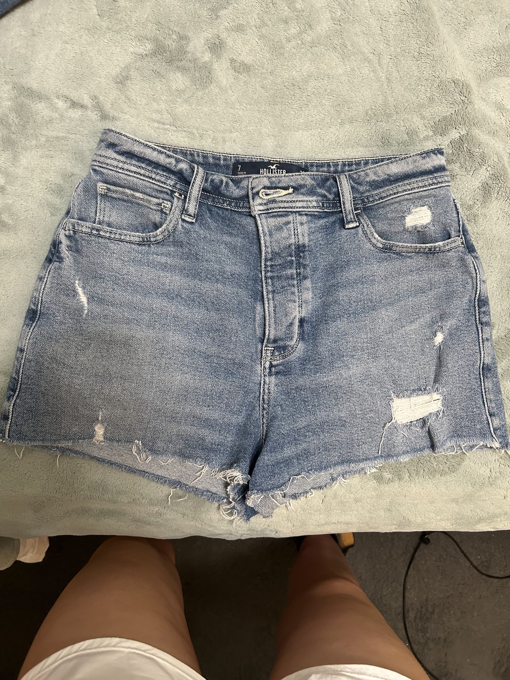 Hollister Light Blue Distressed Denim Shorts